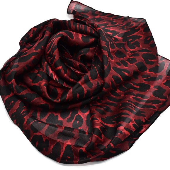 100% Silk Red Leopard Print Scarf - Picture 1 of 2